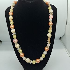 Vintage Bronze and Pastel Bead Necklace